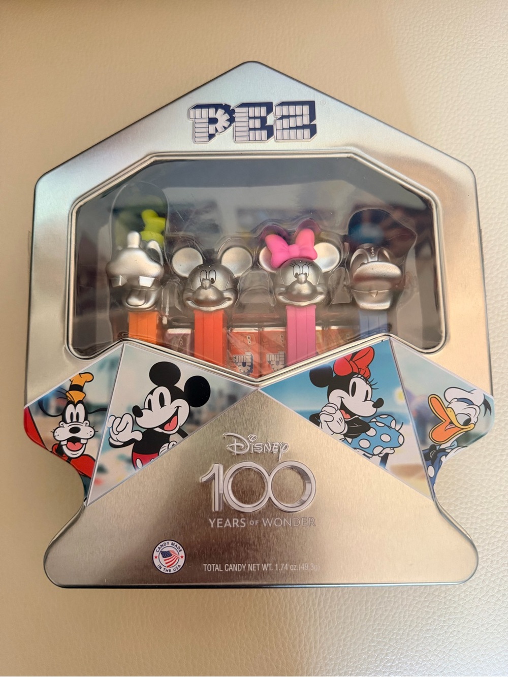 Disney 100 Years of Wonder PEZ Collector Tin Mickey Minnie Donald Goofy